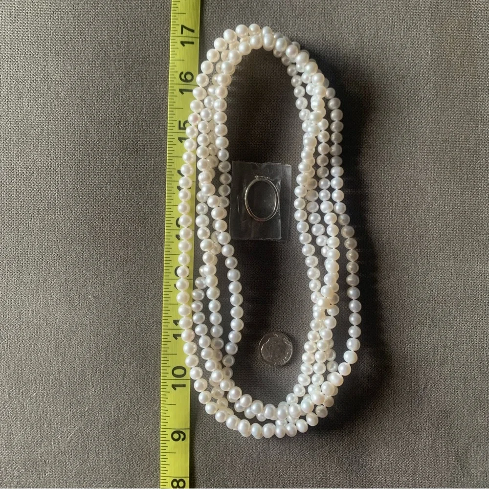 6-6.5 mm round natural white culture Pearl necklace - long strand - Picture 4 of 5